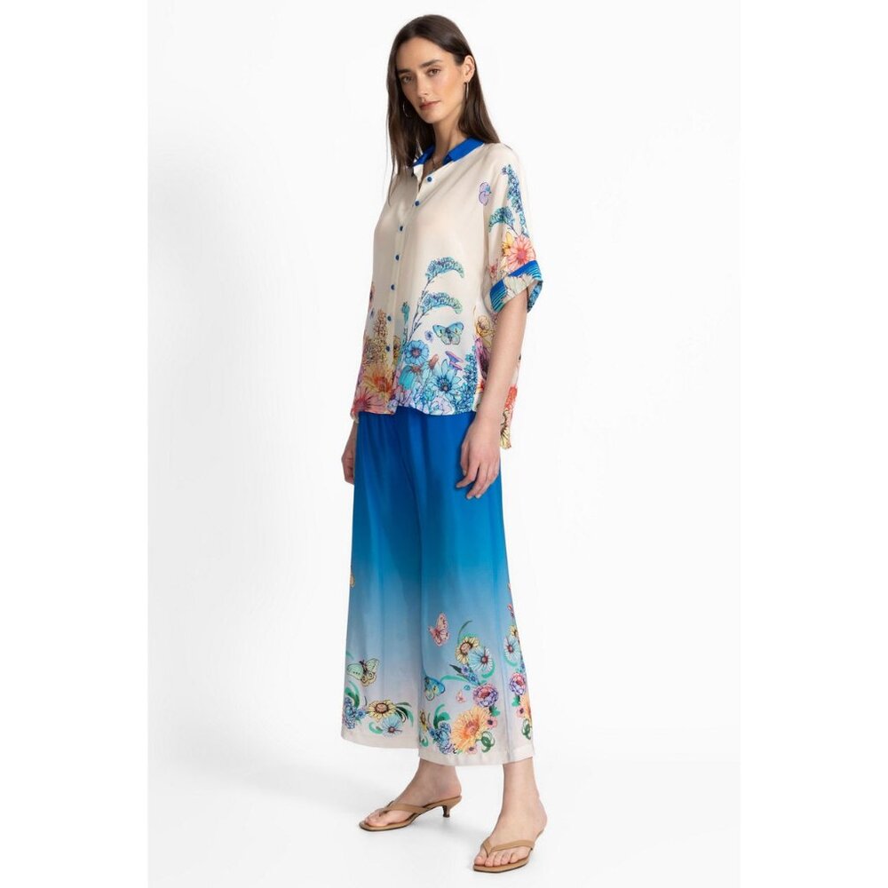 Johnny Was Yasmin Cropped Easy Pant Blue Butterfly Silk Size Small NWT $265 - Picture 2 of 12